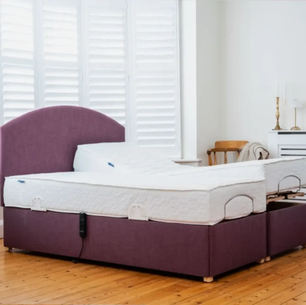 Adjustable electric bed with legs elevated for comfort and circulation